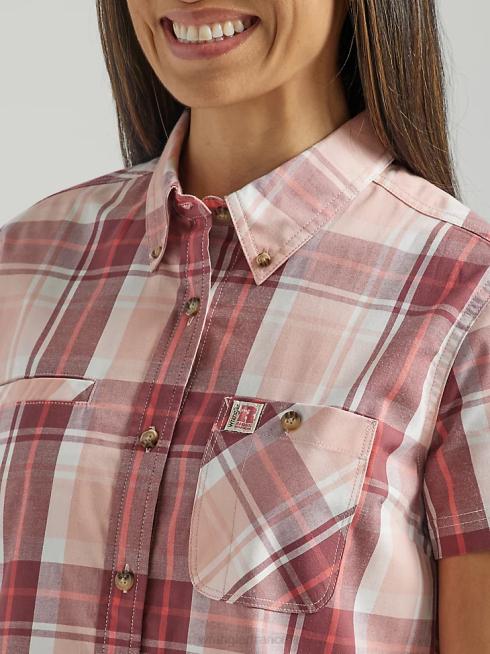 Wrangler femmes chemise boutonnée à manches courtes pour contremaître riggs workwear PN28D906 vêtements baie rose (112325691)
