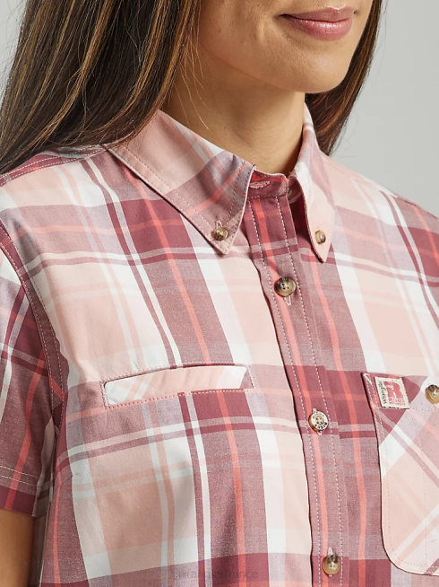 Wrangler femmes chemise boutonnée à manches courtes pour contremaître riggs workwear PN28D906 vêtements baie rose (112325691)