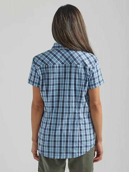Wrangler femmes chemise boutonnée à manches courtes pour contremaître riggs workwear PN28D907 vêtements bleu profond (112325690)
