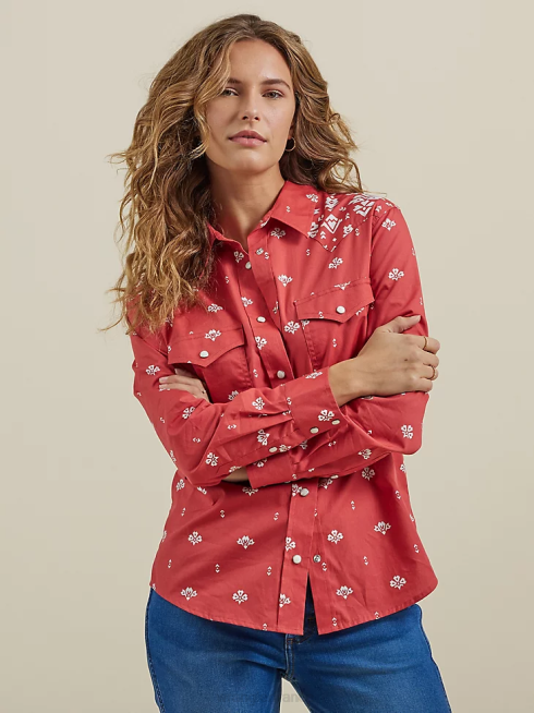 Wrangler femmes chemise à pression western bandana rétro americana PN28D882 vêtements rouge (112327234)