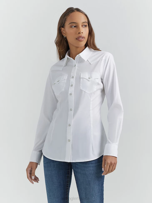Wrangler femmes haut uni à manches longues avec empiècements devant et dos à un point PN28D889 vêtements blanc (lw1001w)