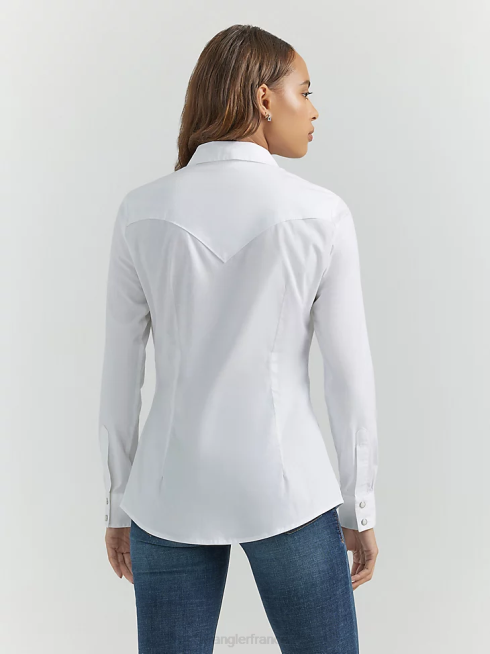 Wrangler femmes haut uni à manches longues avec empiècements devant et dos à un point PN28D889 vêtements blanc (lw1001w)