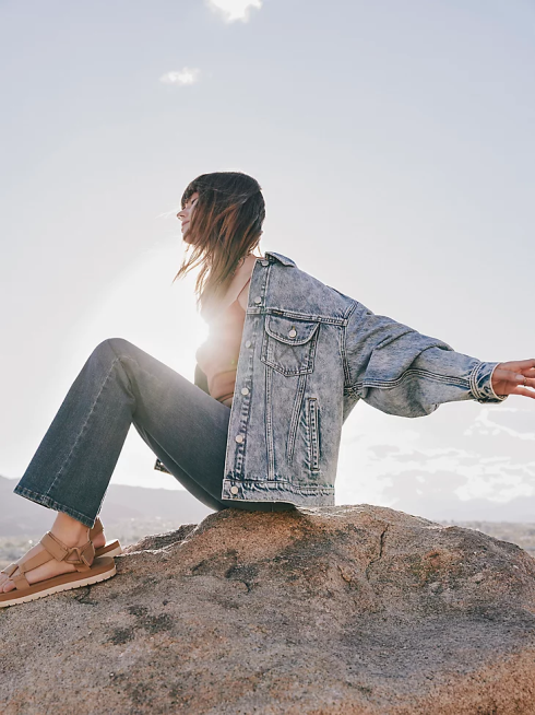 Wrangler femmes veste en jean petite amie PN28D854 vêtements bleu glacé (112333587)