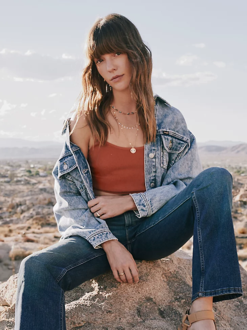 Wrangler femmes veste en jean petite amie PN28D854 vêtements bleu glacé (112333587)