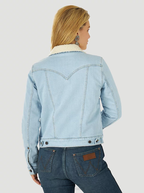 Wrangler femmes veste en jean western rétro doublée de sherpa PN28D870 vêtements denim blanchi (112317322)