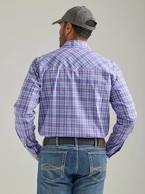 Wrangler Hommes Chemise à carreaux western à manches longues et deux poches, confort avancé, compétition 20x PN28D496 vêtements chèque de raisin violet (112327809)