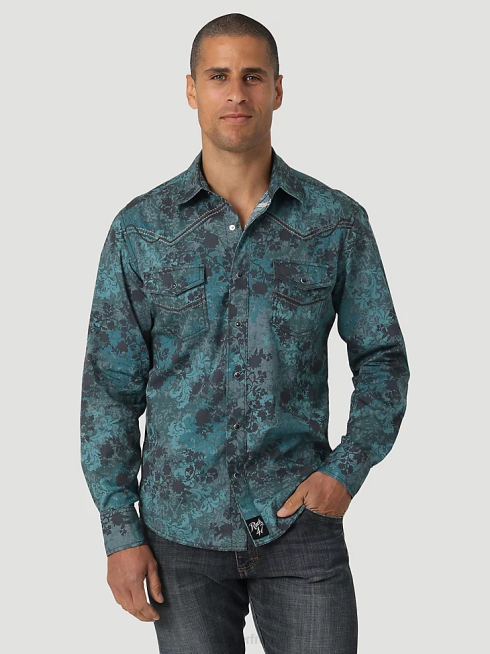 Wrangler Hommes Chemise de travail solide à manches longues, coupe cowboy, finition ferme, western snap PN28D416 vêtements cuir brut (ms71519)