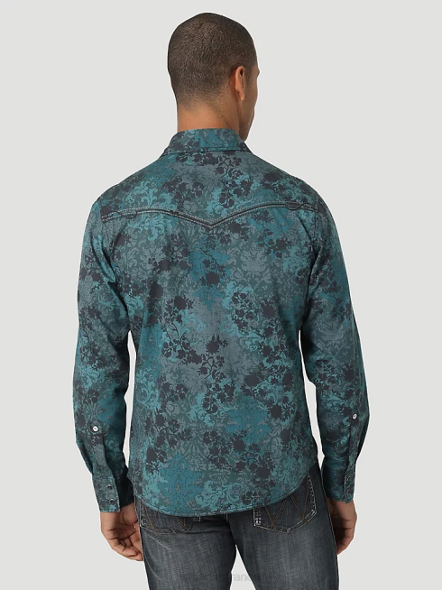 Wrangler Hommes Chemise de travail solide à manches longues, coupe cowboy, finition ferme, western snap PN28D416 vêtements cuir brut (ms71519)