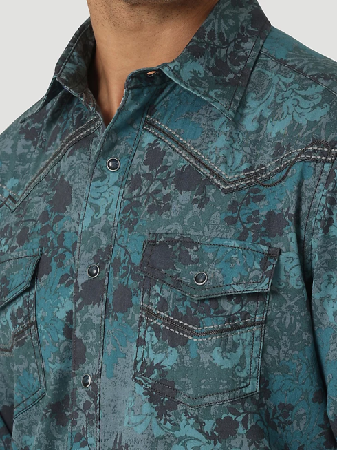 Wrangler Hommes Chemise de travail solide à manches longues, coupe cowboy, finition ferme, western snap PN28D416 vêtements cuir brut (ms71519)