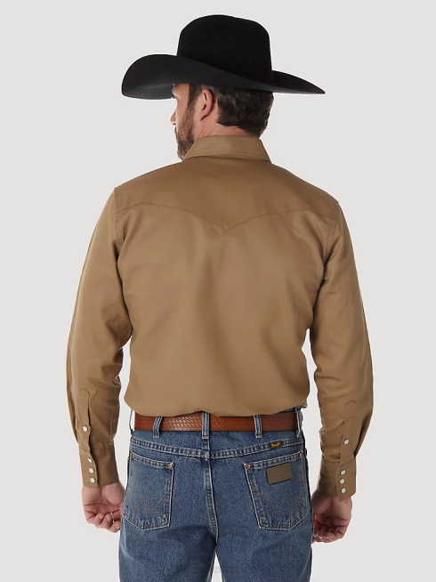 Wrangler Hommes Chemise de travail solide à manches longues, coupe cowboy, finition ferme, western snap PN28D416 vêtements cuir brut (ms71519)