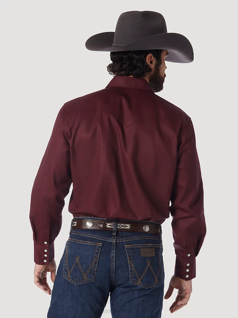 Wrangler Hommes Chemise de travail solide à manches longues, coupe cowboy, finition ferme, western snap PN28D423 vêtements oxyde rouge (ms70719)