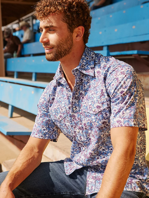 Wrangler Hommes Chemise western à manches courtes, confort avancé, imprimé pression, 20x PN28D504 vêtements aquarelle violette (112327810)