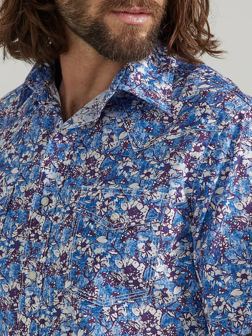 Wrangler Hommes Chemise western à manches courtes, confort avancé, imprimé pression, 20x PN28D504 vêtements aquarelle violette (112327810)