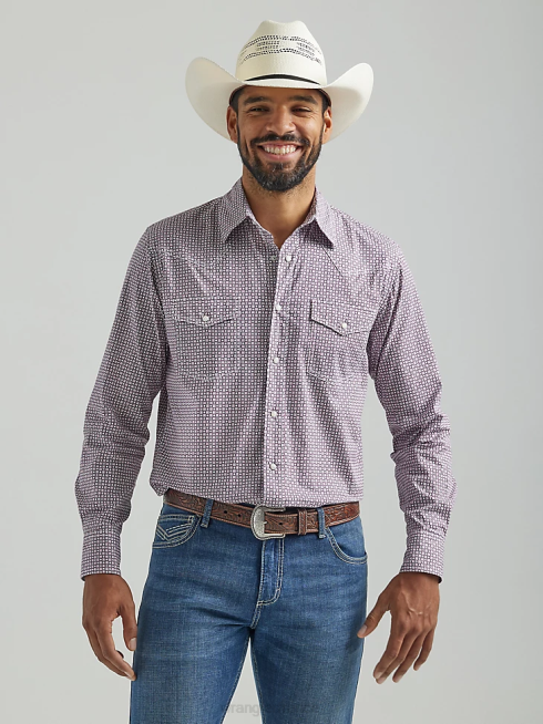 Wrangler Hommes Chemise western à manches longues, confort avancé, imprimé pression, 20x PN28D483 vêtements rose foncé (112324836)