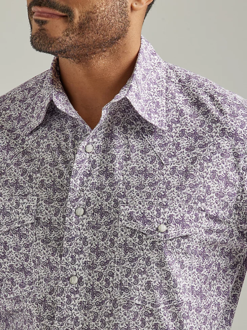 Wrangler Hommes Chemise western à manches longues, confort avancé, imprimé pression, 20x PN28D487 vêtements cachemire raisin violet (112327808)