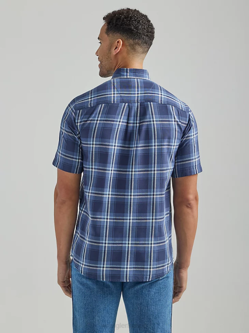 Wrangler Hommes chemise boutonnée à carreaux à manches courtes et facile d'entretien PN28D342 vêtements bleu profond (112325041)