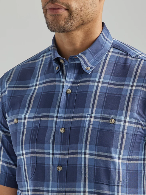 Wrangler Hommes chemise boutonnée à carreaux à manches courtes et facile d'entretien PN28D342 vêtements bleu profond (112325041)