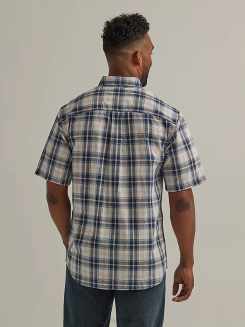 Wrangler Hommes chemise boutonnée à carreaux à manches courtes et facile d'entretien PN28D343 vêtements bleu marine foncé (112325891)