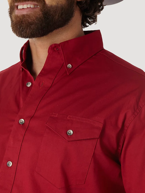 Wrangler Hommes chemise boutonnée à manches longues peinte du désert en sergé uni léger PN28D297 vêtements rouge (mp3522r)