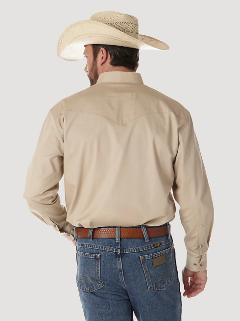 Wrangler Hommes chemise boutonnée à manches longues peinte du désert en sergé uni léger PN28D299 vêtements bronzage (mp3482t)