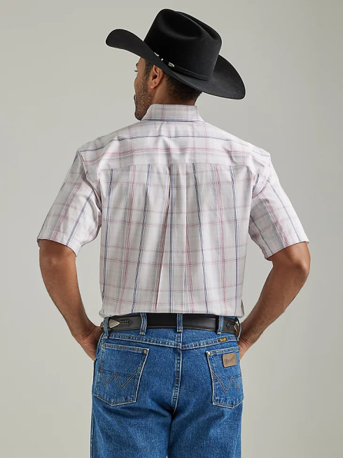 Wrangler Hommes chemise à carreaux boutonnée à manches courtes et 1 poche George Strait PN28D310 vêtements carreaux rose pastel (112327817)