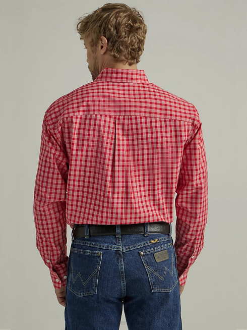 Wrangler Hommes chemise à carreaux boutonnée à manches longues et une poche de George Strait PN28D318 vêtements plaid rouge rosé (112327829)