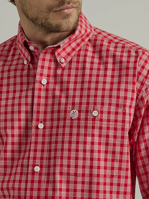 Wrangler Hommes chemise à carreaux boutonnée à manches longues et une poche de George Strait PN28D318 vêtements plaid rouge rosé (112327829)