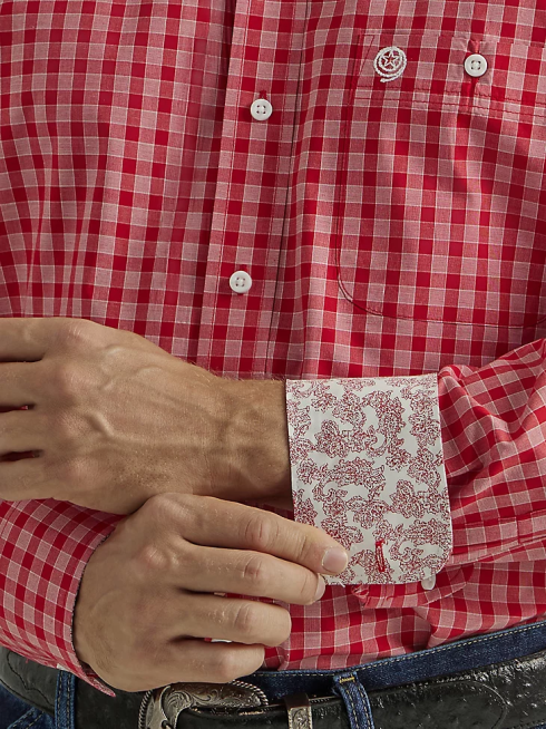 Wrangler Hommes chemise à carreaux boutonnée à manches longues et une poche de George Strait PN28D318 vêtements plaid rouge rosé (112327829)