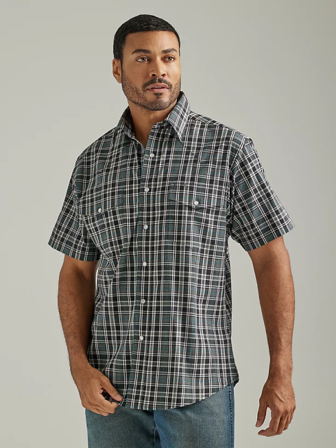 Wrangler Hommes chemise à carreaux western à manches courtes résistante aux rides PN28D445 vêtements chevalier noir (112326367)
