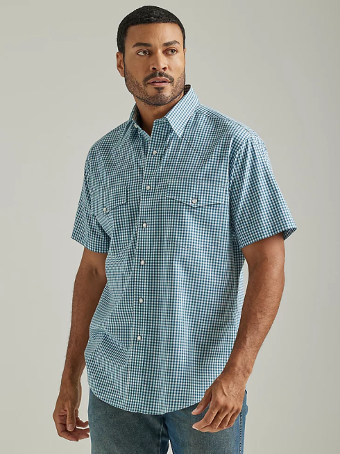Wrangler Hommes chemise à carreaux western à manches courtes résistante aux rides PN28D447 vêtements mesclun (112326369)