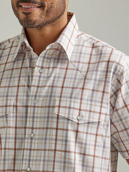 Wrangler Hommes chemise à carreaux western à manches courtes résistante aux rides PN28D448 vêtements brun des dunes (112326365)