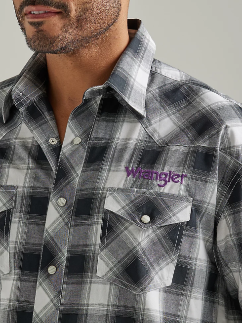Wrangler Hommes chemise à carreaux western à manches longues et logo PN28D499 vêtements buffle blanc noir (112327777)
