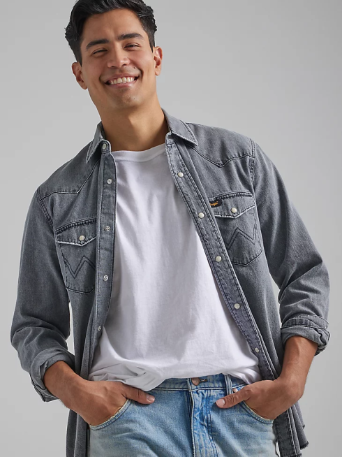 Wrangler Hommes chemise de travail du patrimoine PN28D474 vêtements noir lavé (112335452)