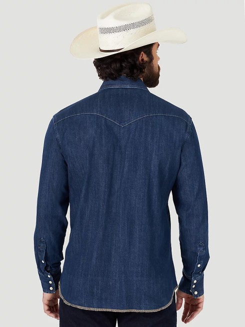Wrangler Hommes chemise de travail western en denim à manches longues coupe cowboy PN28D406 vêtements jean foncé (ms1041d)
