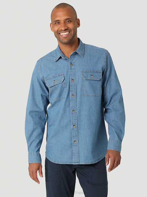 Wrangler Hommes chemise en sergé/denim à manches longues PN28D375 vêtements lavage léger (112324398)
