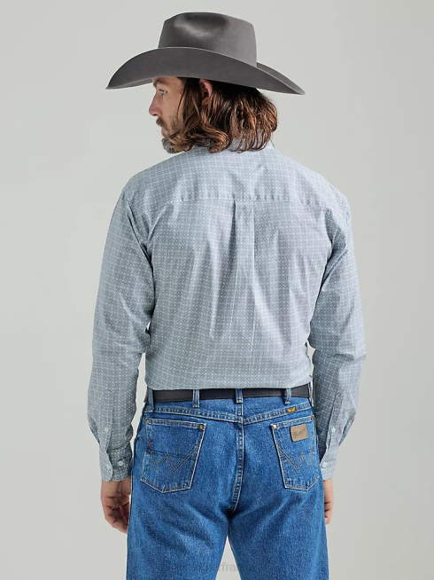 Wrangler Hommes chemise imprimée boutonnée à manches longues et deux poches détroit de George PN28D367 vêtements gris (112324885)