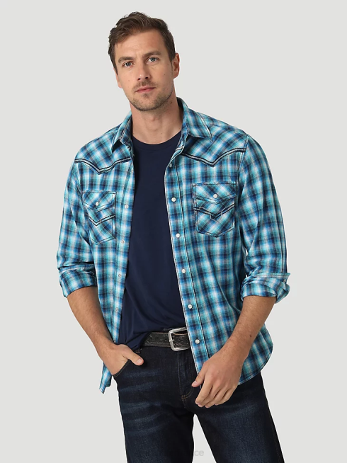 Wrangler Hommes chemise imprimée boutonnée à manches longues rétro premium PN28D426 vêtements toile bleu (112327790)