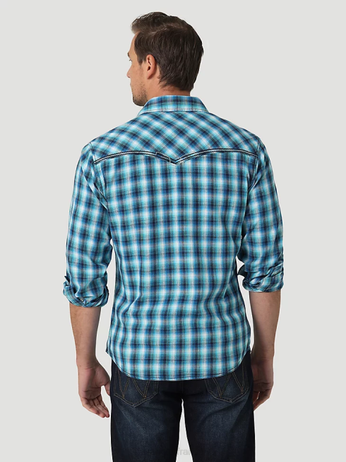 Wrangler Hommes chemise imprimée boutonnée à manches longues rétro premium PN28D426 vêtements toile bleu (112327790)
