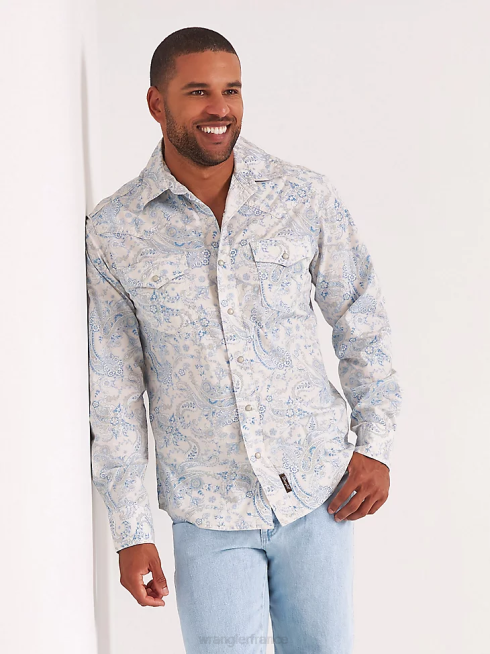 Wrangler Hommes chemise imprimée boutonnée à manches longues rétro premium PN28D426 vêtements toile bleu (112327790)