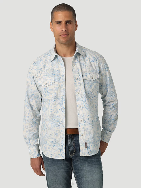 Wrangler Hommes chemise imprimée boutonnée à manches longues rétro premium PN28D426 vêtements toile bleu (112327790)