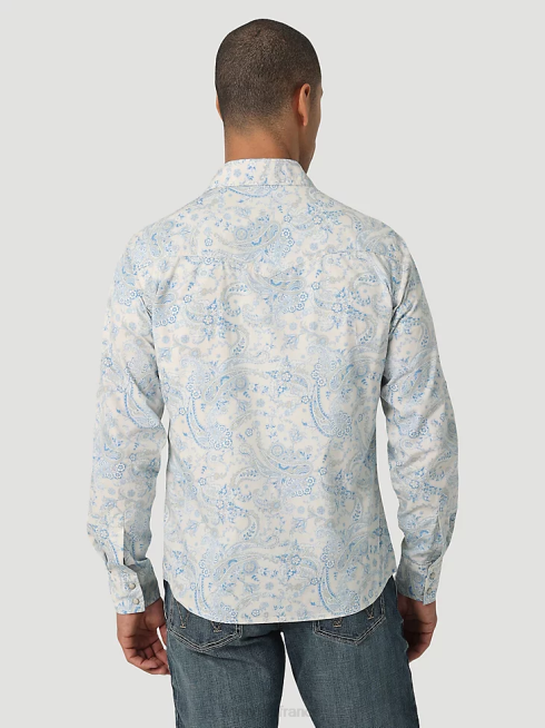 Wrangler Hommes chemise imprimée boutonnée à manches longues rétro premium PN28D426 vêtements toile bleu (112327790)