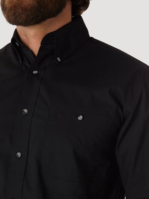 Wrangler Hommes chemise unie boutonnée à manches longues du détroit de George PN28D292 vêtements noir (mgs269x)