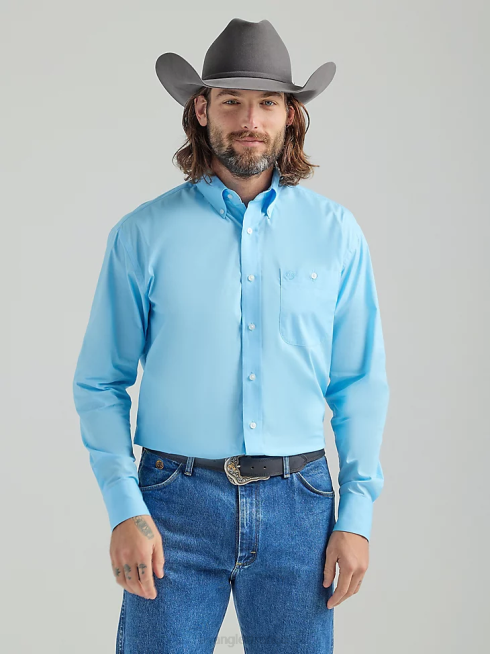Wrangler Hommes chemise unie boutonnée à manches longues du détroit de George PN28D294 vêtements bleu bébé (112324863)