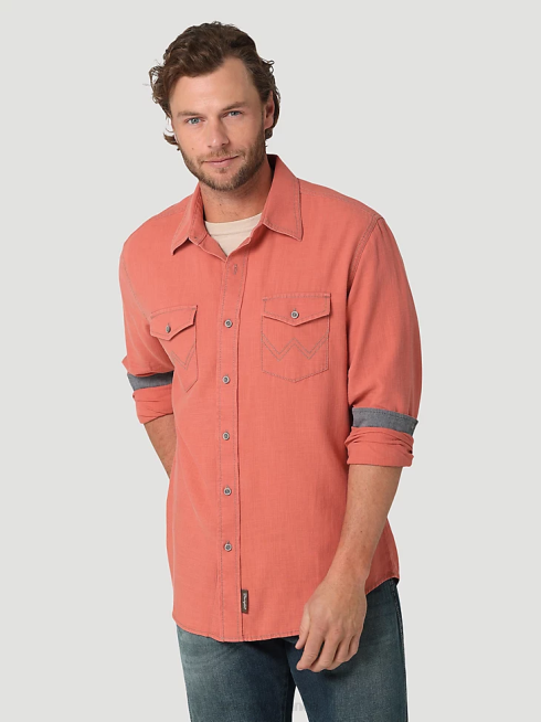 Wrangler Hommes chemise unie boutonnée à manches longues rétro premium PN28D303 vêtements rouge saumon (112324852)