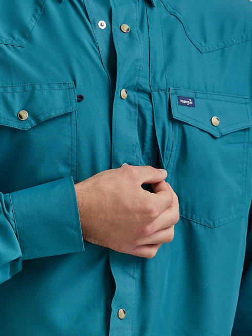 Wrangler Hommes chemise unie à manches longues Performance Snap PN28D433 vêtements sarcelle foncé (112326173)