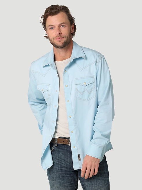Wrangler Hommes chemise unie rétro avec poche à rabat et bordure contrastée de qualité supérieure PN28D455 vêtements bleu froid (112324804)