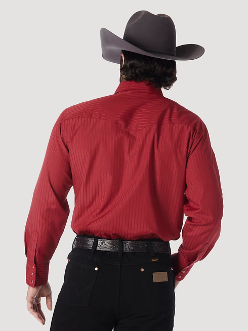 Wrangler Hommes chemise western à manches longues à rayures dobby snap PN28D468 vêtements vin (75740wn)