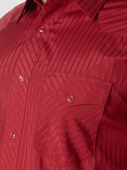 Wrangler Hommes chemise western à manches longues à rayures dobby snap PN28D468 vêtements vin (75740wn)