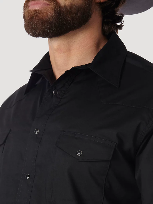 Wrangler Hommes chemise western snap - drap solide à manches longues PN28D450 vêtements noir (71105bk)