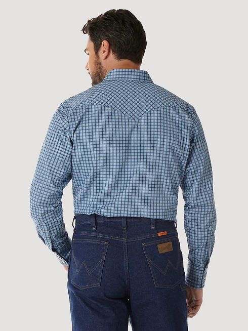 Wrangler Hommes fr chemise à carreaux western à manches longues ignifuge PN28D500 vêtements bleu marine/noir (fr123bl)